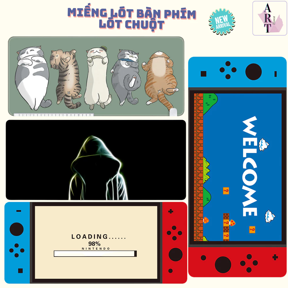 Miếng Lót Chuột MousePad Trải Bàn Nitendo Mèo Hacker Bí Ẩn Size Lớn