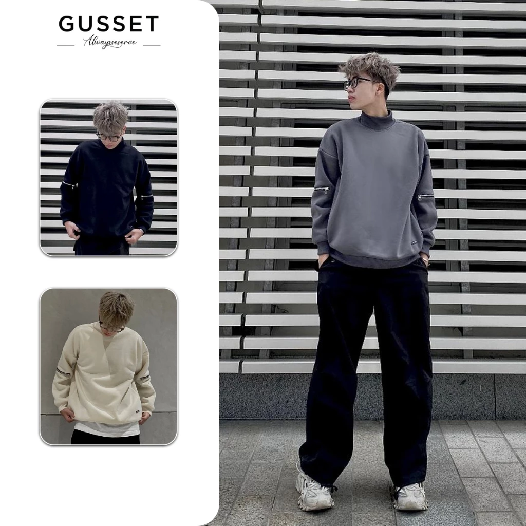 Áo sweater Nam Nữ, Áo nỉ weater dài tay Cổ Cao form rộng chất cotton nỉ bông dày dặn màu đen, màu đỏ GUSSET - OAN007