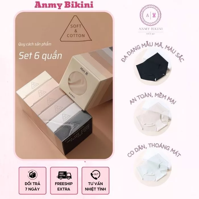 Set Quần Lót Nữ Su Thạch Tàng Hình, Combo Quần Chip Nữ Không Đường May Không Lộ Viền Kèm Hộp Loại 1 - QL sét 6 hộp