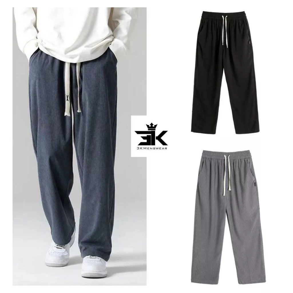 Quần Dài Nam 3KMEN, Quần Ống Rộng Nam Với Chất Liệu Nhung Thoải Mái Mặc Đi Học Đi Làm