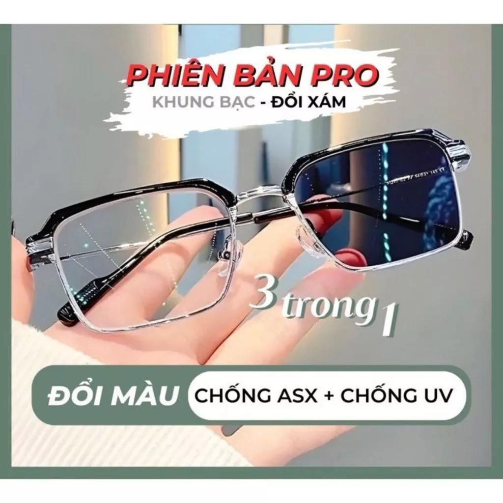 Kính đổi màu nửa gọng nam nữ cao cấp chống ánh sáng xanh, Gọng kính cận thời trang hàn quốc UV K043