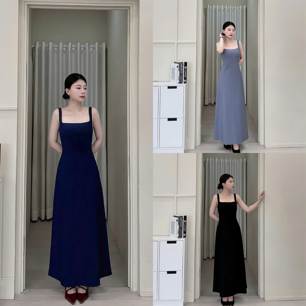 Đầm Hai Dây Cổ Vuông Dáng Xòe Form Dài Hai Lớp,Đầm Dự Tiệc, Đi Chơi Sang Trọng - LYC