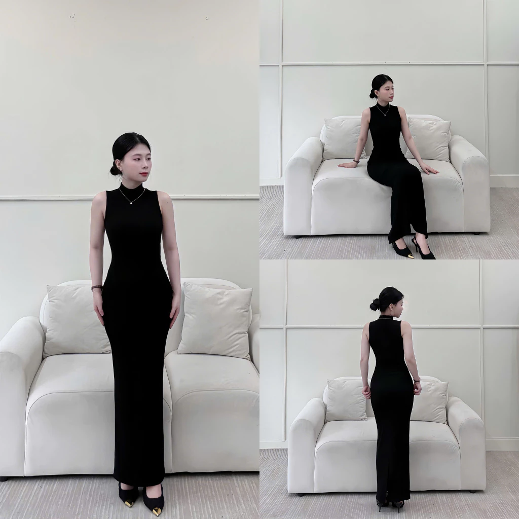 Đầm Body Form Dài Ba Lỗ, Vải Thun Gân Co Giãn 4 Chiều Ôm Body, Tôn Dáng Gợi Cảm, Xẻ Sau - LYC
