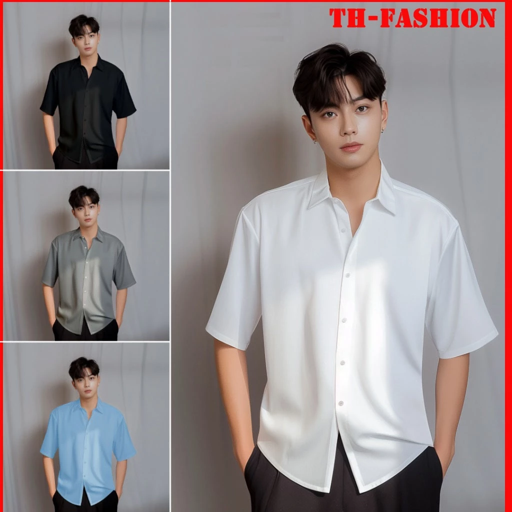 Áo sơ mi ngắn tay form rộng, thời trang hiện đại unisex chất liệu vải lụa mềm chống nhăn