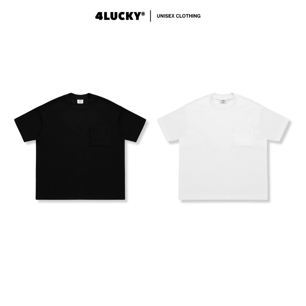 Áo Thun Form Boxy Gân Chìm Phối Túi 4Lucky 6410, Áo Thun Boxy Thun gân mềm mại Unisex Nam Nữ Local Brand Chính Hãng