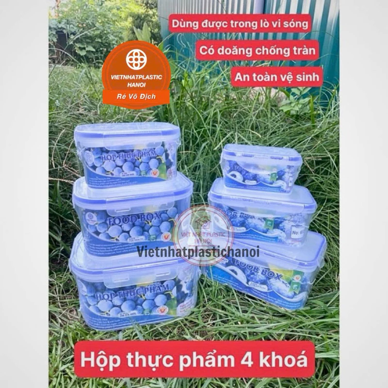 Hộp thực phẩm 4 khóa nhựa Việt Nhật, hộp đựng đồ ăn trong tủ lạnh trống đổ