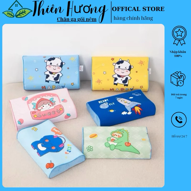 Gối Cao Su Non cho bé kèm vỏ gối coton 5D hoàn hình size 30x50cm- Thiên Hương Bedding