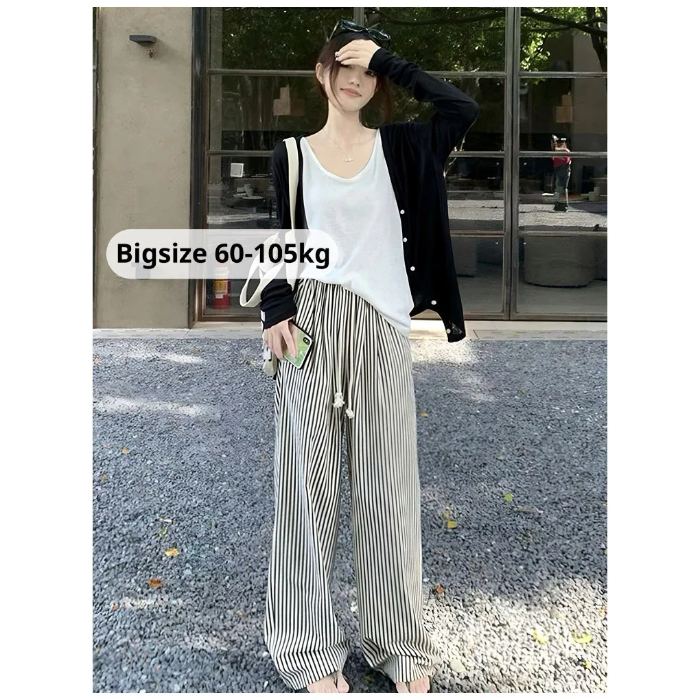 Quần kẻ sọc bigsize 105kg _ quần ống suông chất đũi xốp mềm mại, phong cách Hàn Quốc Q2M