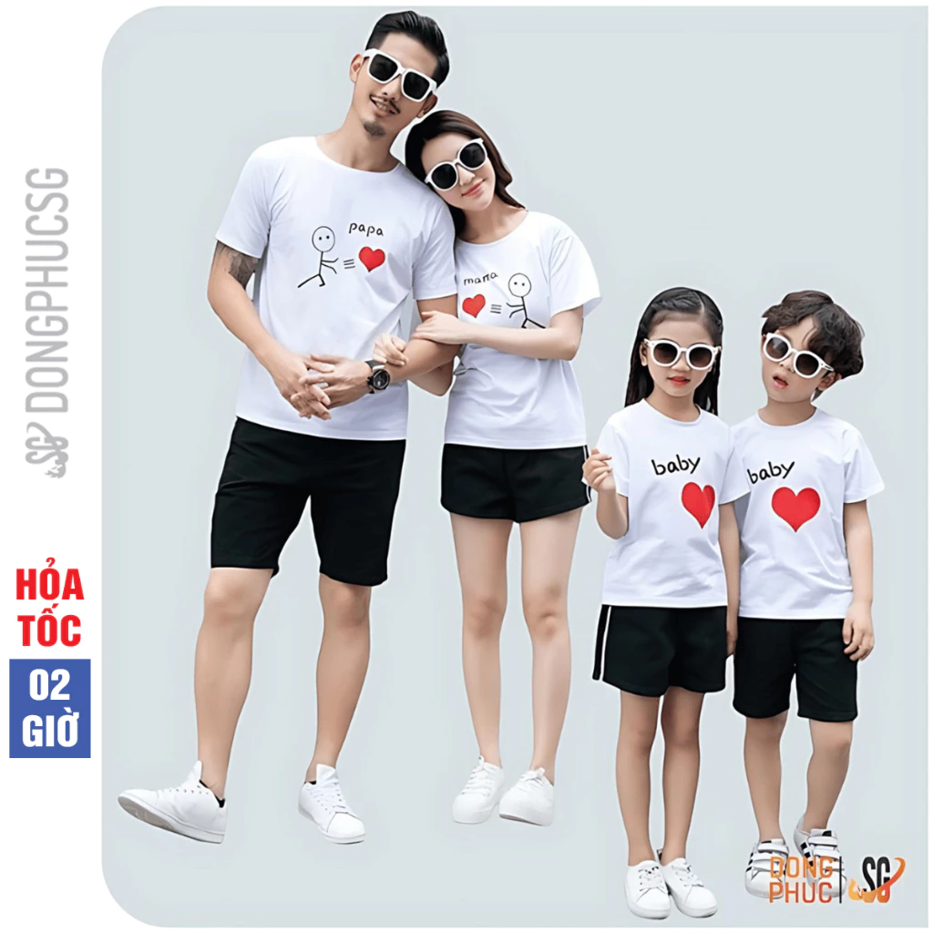 Áo thun gia đình ngộ nghĩnh đồ đồng phục gia đình 3/4/5 người thun mềm mịn màu trắng GD310T