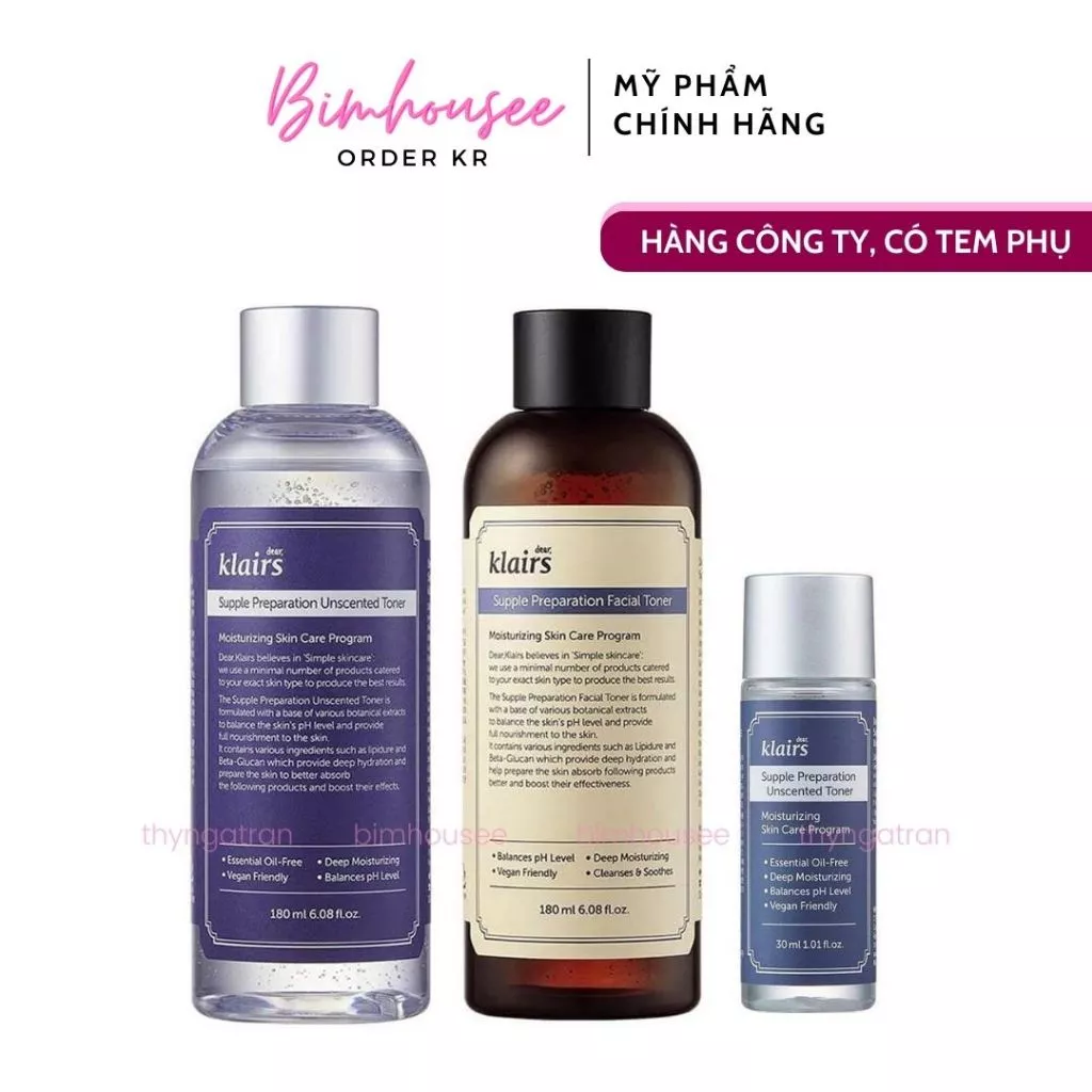 Toner Nước hoa hồng Dear Klairs Supple Preparation Unscented Facial Toner không mùi