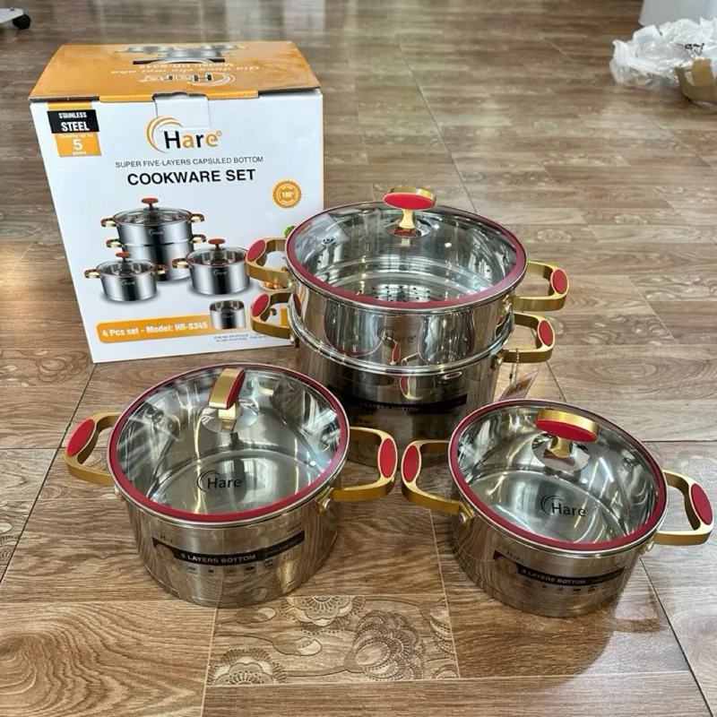 Bộ Nồi Inox Cao Cấp HARE HR-S345 Bộ 3 Nồi 18-20-24cm An Toàn Cho Sức khoẻ
