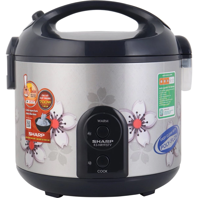 Nồi cơm điện nắp gài Sharp KS-NR191STV "SS" dung tích 1,8L bảo hành 12 tháng