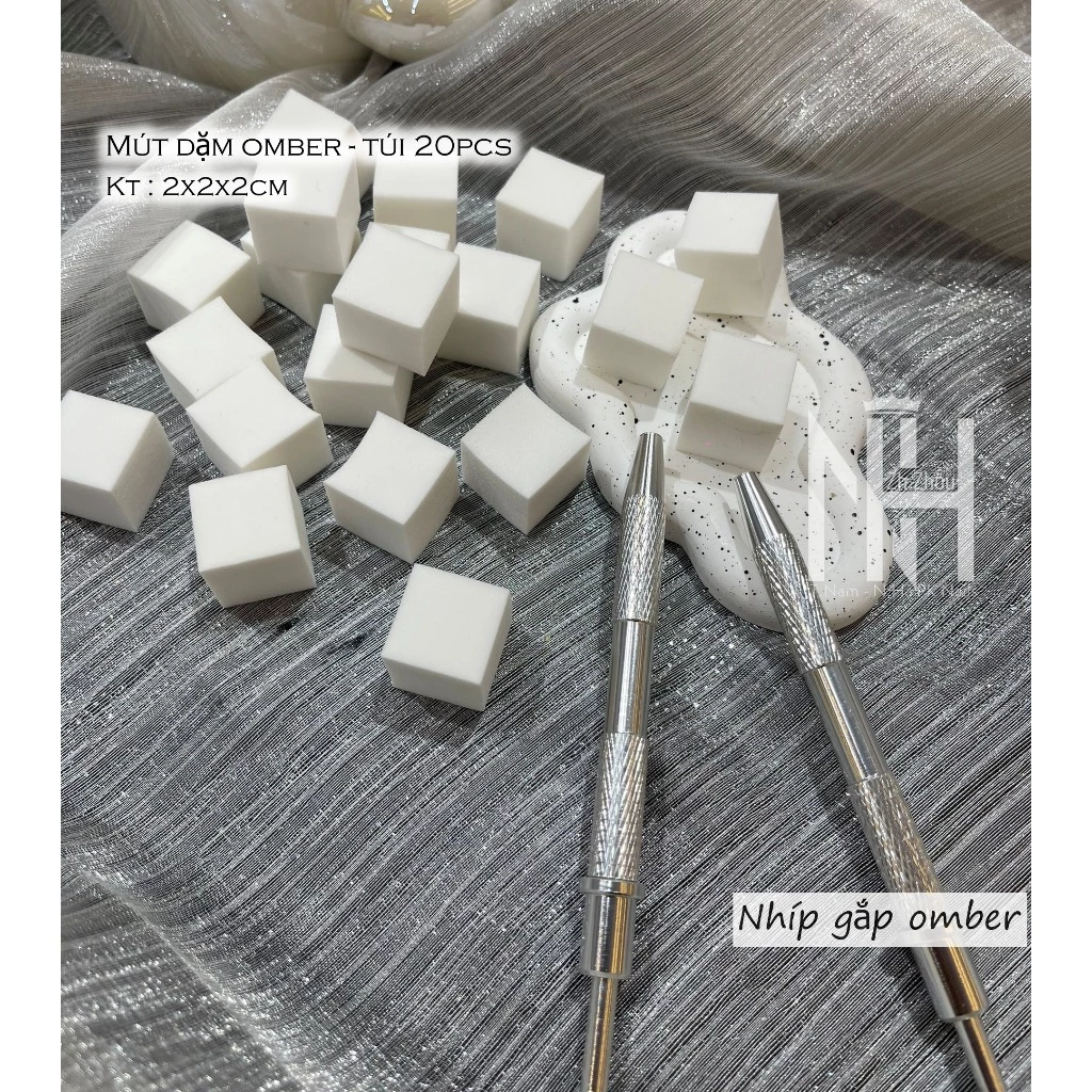 Set mút dặm omber, mút dặm omber, nhíp gắp mút omber, mút dặm omber túi 1000 miếng