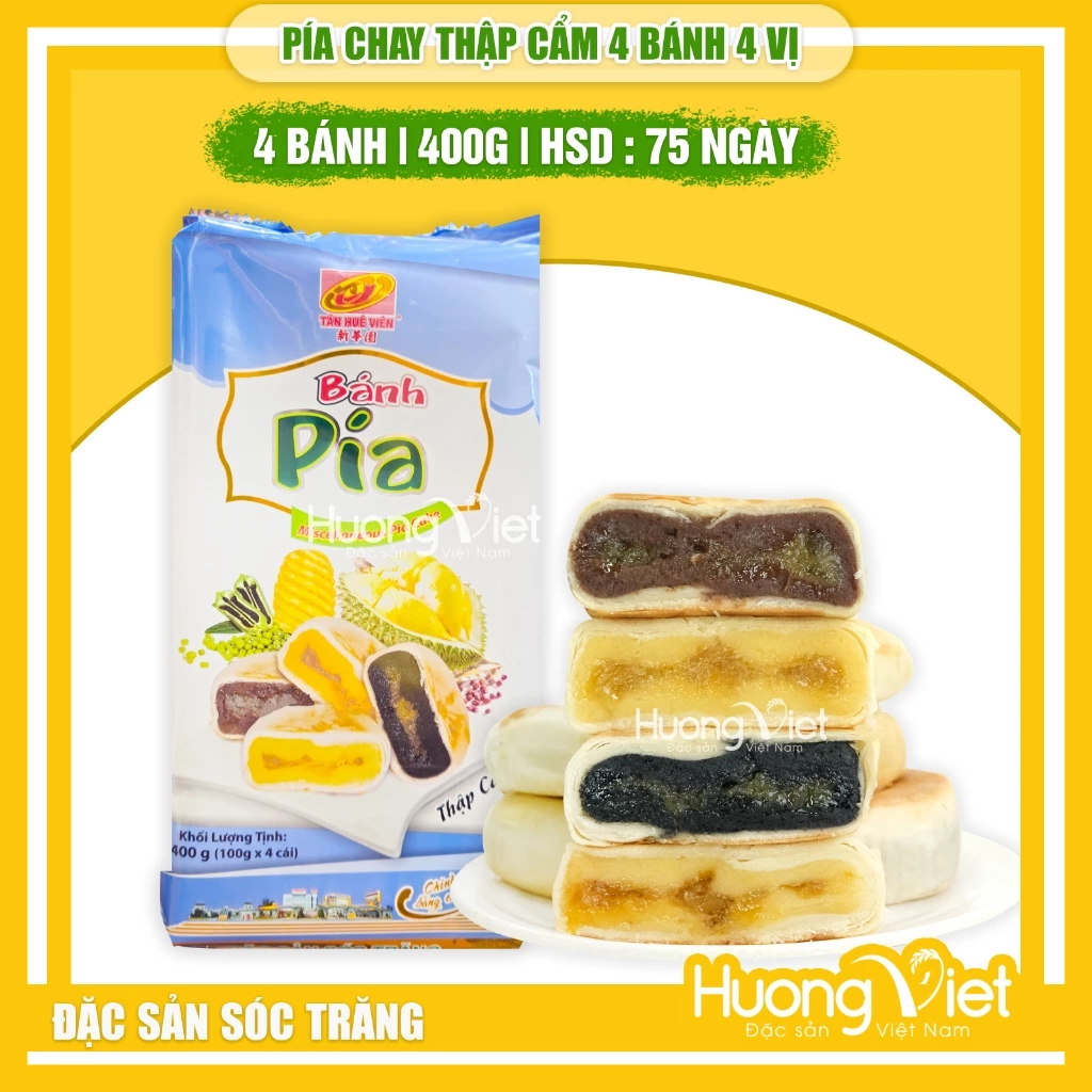 Bánh pía chay thập cẩm 4 vị khác nhau 400g, bánh pía chay Sóc Trăng Tân Huê Viên  [TÚI 4 BÁNH]