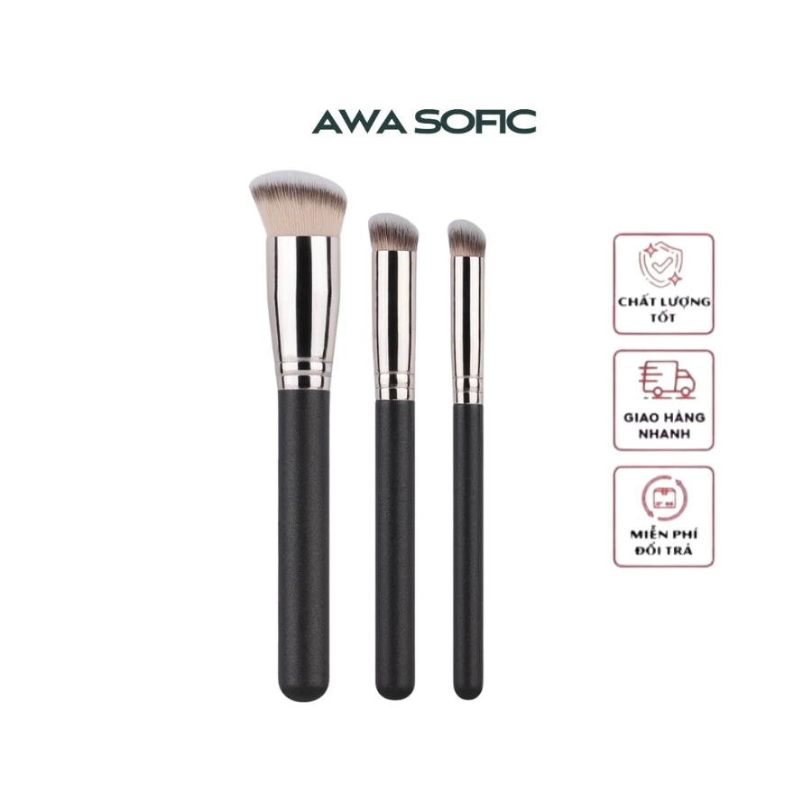 Cọ trang điểm, bộ cọ 3 Cây - Cọ phấn nền, Cọ che khuyết điểm mịn da điều màu không tùy vết
