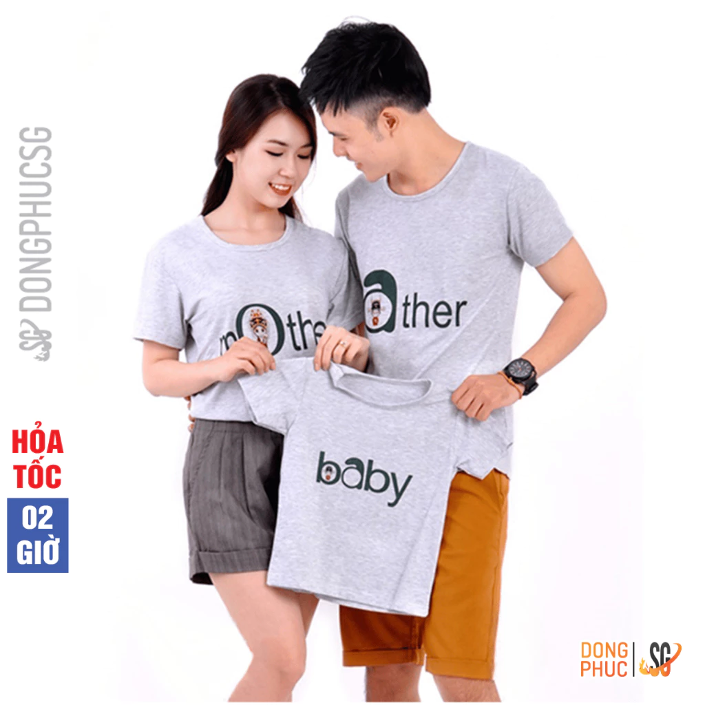 Áo gia đình 3/4/5 người đồ đồng phục đôi mẹ và bé độc đáo mẫu dễ thương thun cotton màu xám GD271X