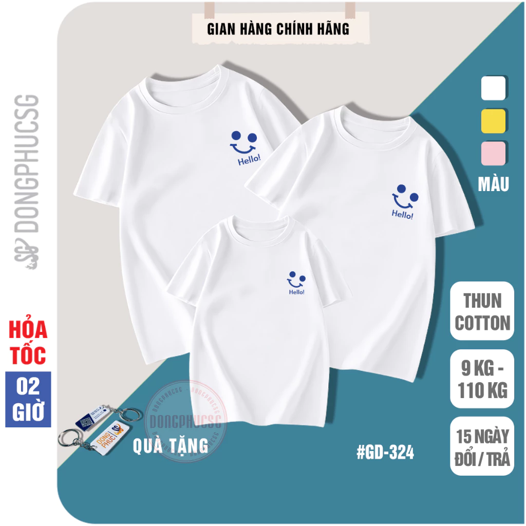 Áo gia đình Hello đồ đồng phục gia đình thun cotton mềm mịn đủ size bé trai gái GD324 DONGPHUCSG