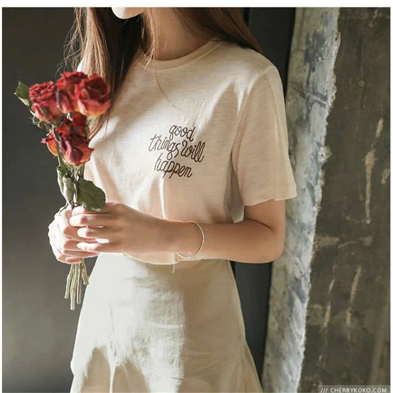 Áo thun nữ cổ tròn in hình pastel phong cách thanh lịch ALICEVN, Áo thun nữ chất cotton xượt, thun giấy