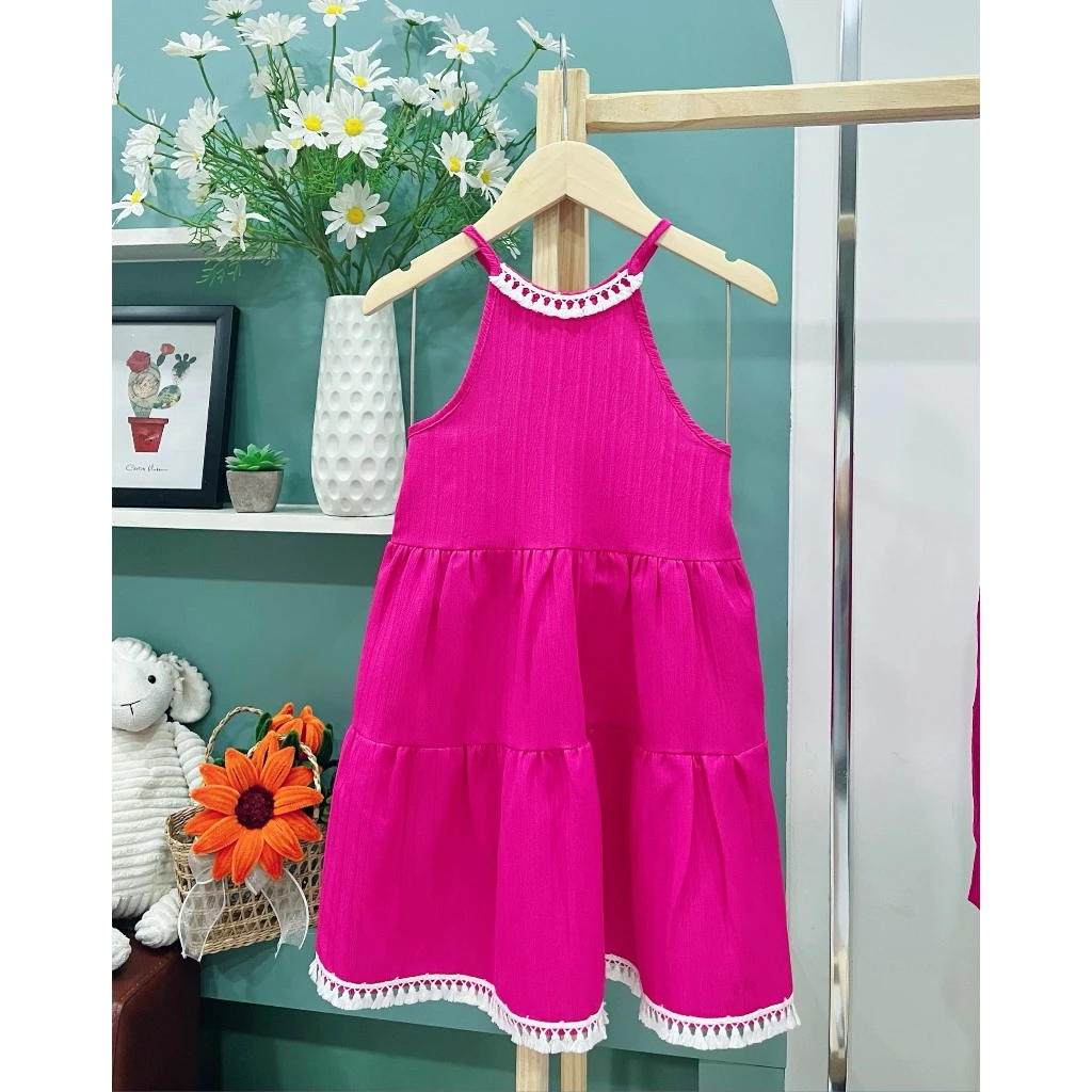 Đầm bé gái dễ thương chất liệu cotton thoáng mát dành cho bé từ 2 đến 6 tuổi