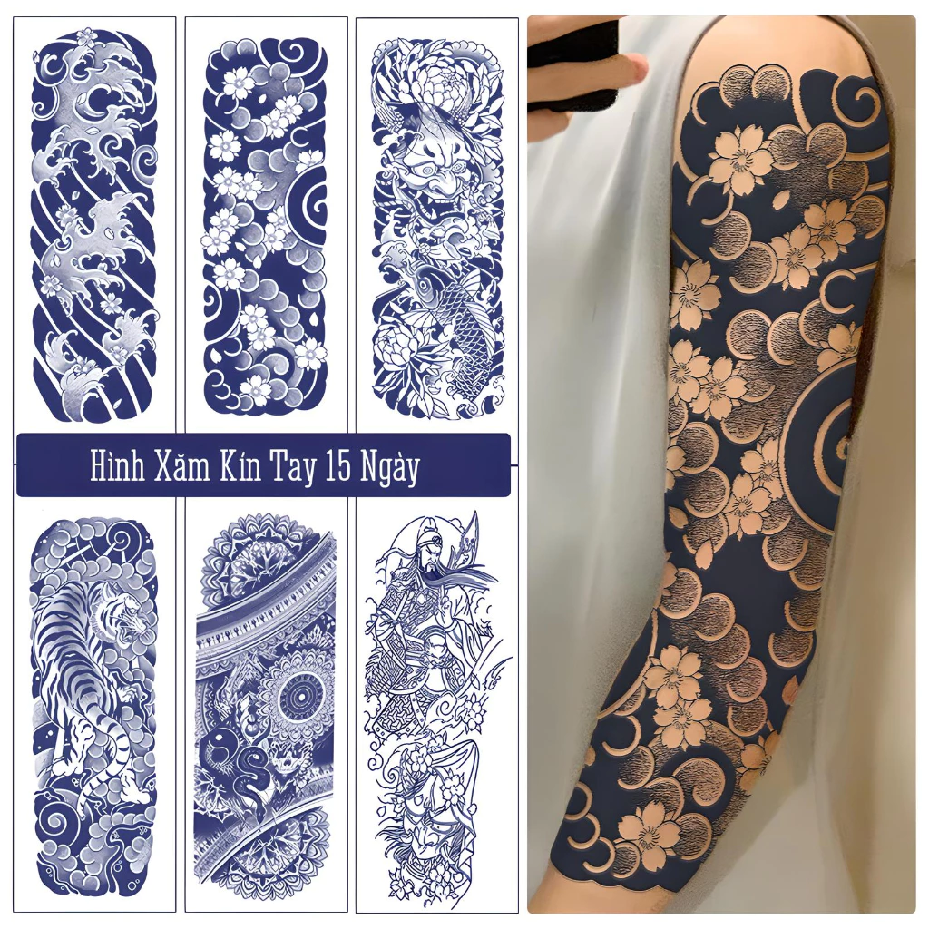 [Loại Dài Ngày] Hình Xăm Dán Nhật Cổ Kín Tay 15 Ngày LEO TATTOO (46x15.5cm)
