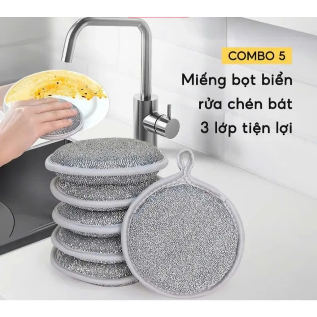 Combo 5 Miếng Rửa Chén Bát 3 Lớp Bọt Biển