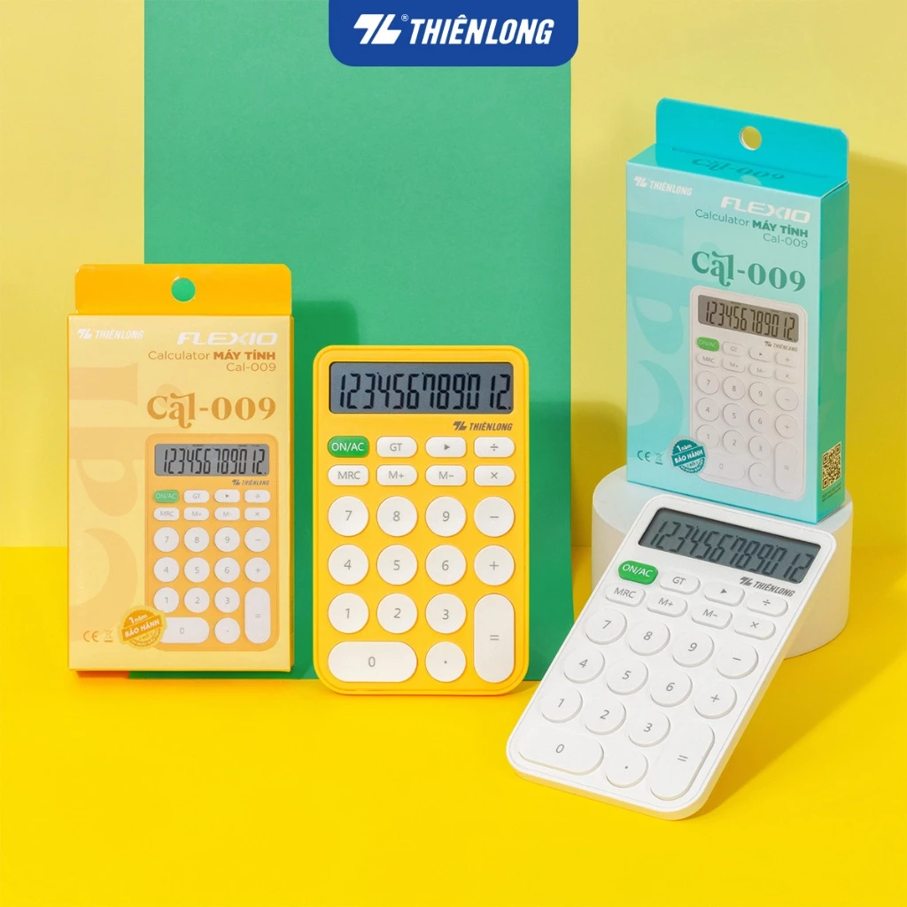 Máy tính văn phòng Thiên Long Flexio CAL-009 màu tươi sáng, màn hình LCD 12 số cải tiến, nhỏ gọn, có bảo hành
