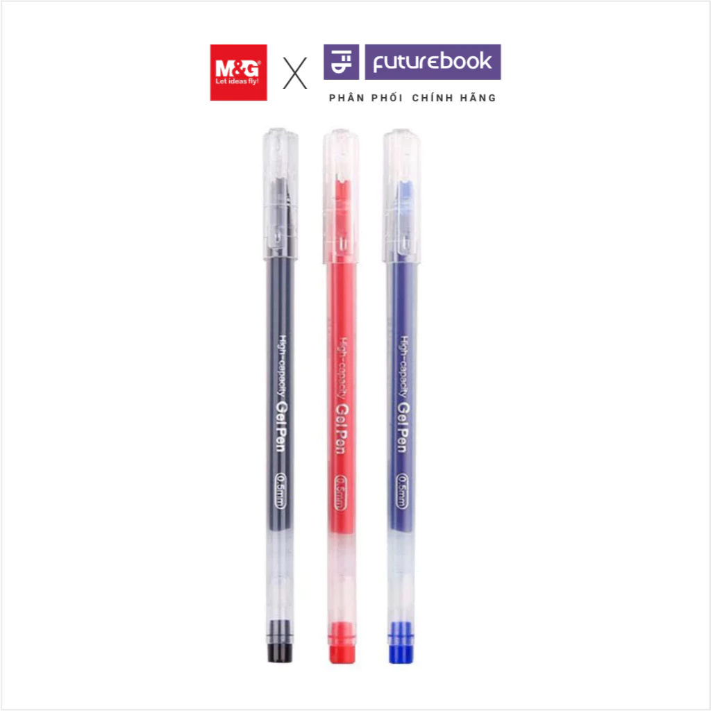 Hộp 12 Cây Bút Gel Đậy Nắp AGPB6901 M&G, Ngòi 0.5mm Xanh Đỏ Đen FUTUREBOOK Phân Phối Chính Hãng - B6901