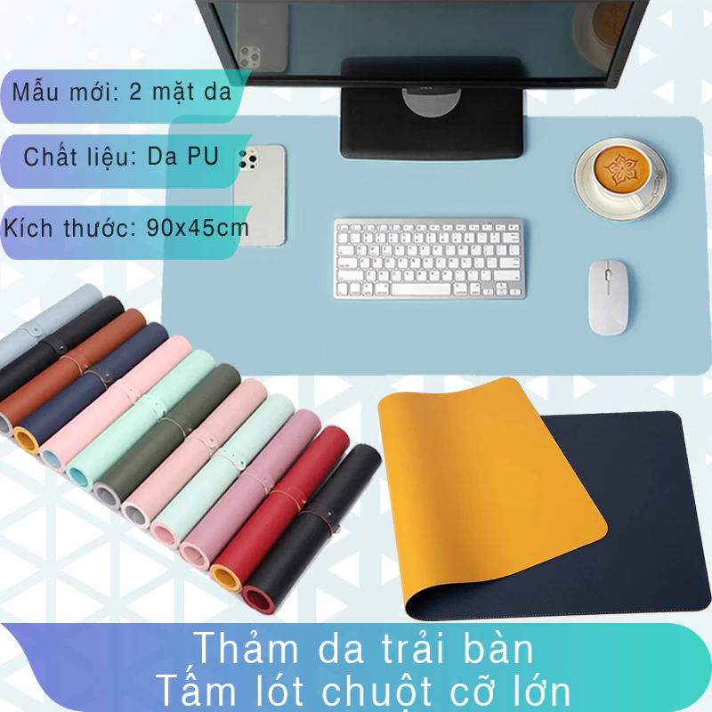 [Có may bo viền] Tấm lót bàn di chuột cỡ lớn - Thảm da trải bàn – – Lót chuột bằng Da PU – 2 mặt Da PU