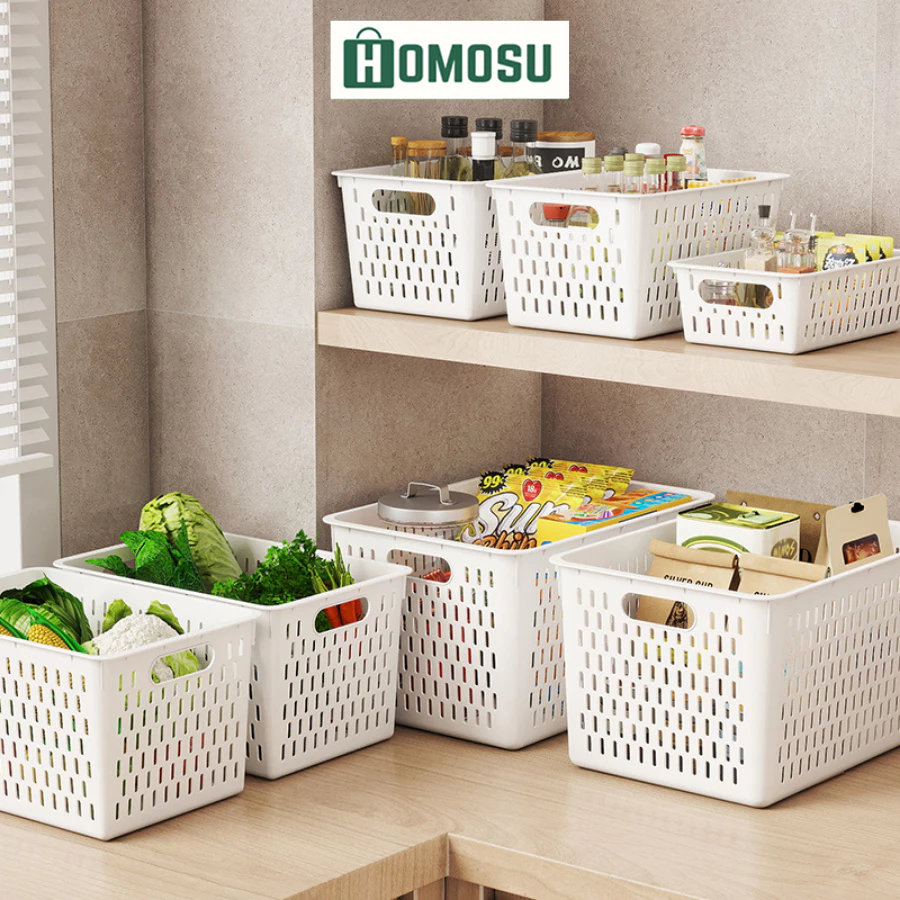 Khay Đựng Đồ Trắng, Giỏ Đựng Đồ Có Quai Cầm, Hộp Đựng Đồ Đa Năng 4 Kích Thước Q032