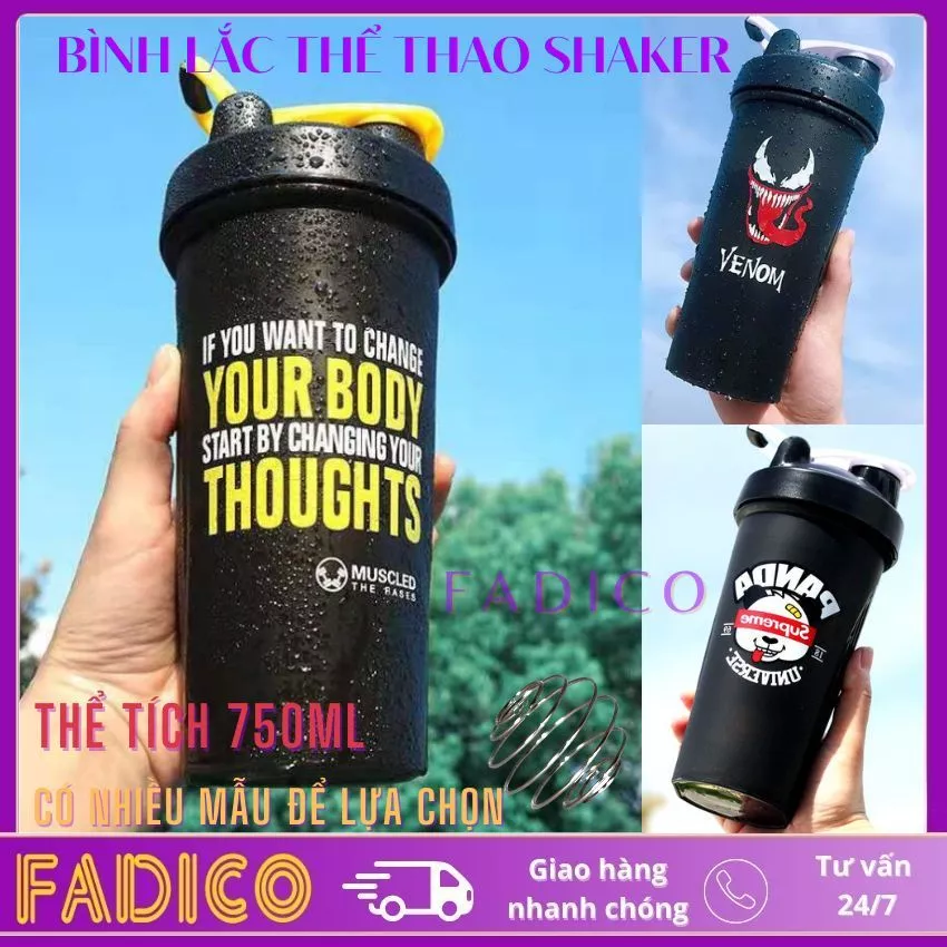 Bình nước thể thao Shaker 750ml | Bình lắc đựng nước Tập Gym, Bình whey chơi thể thao Tổng Dung Tích 750ml-fadico
