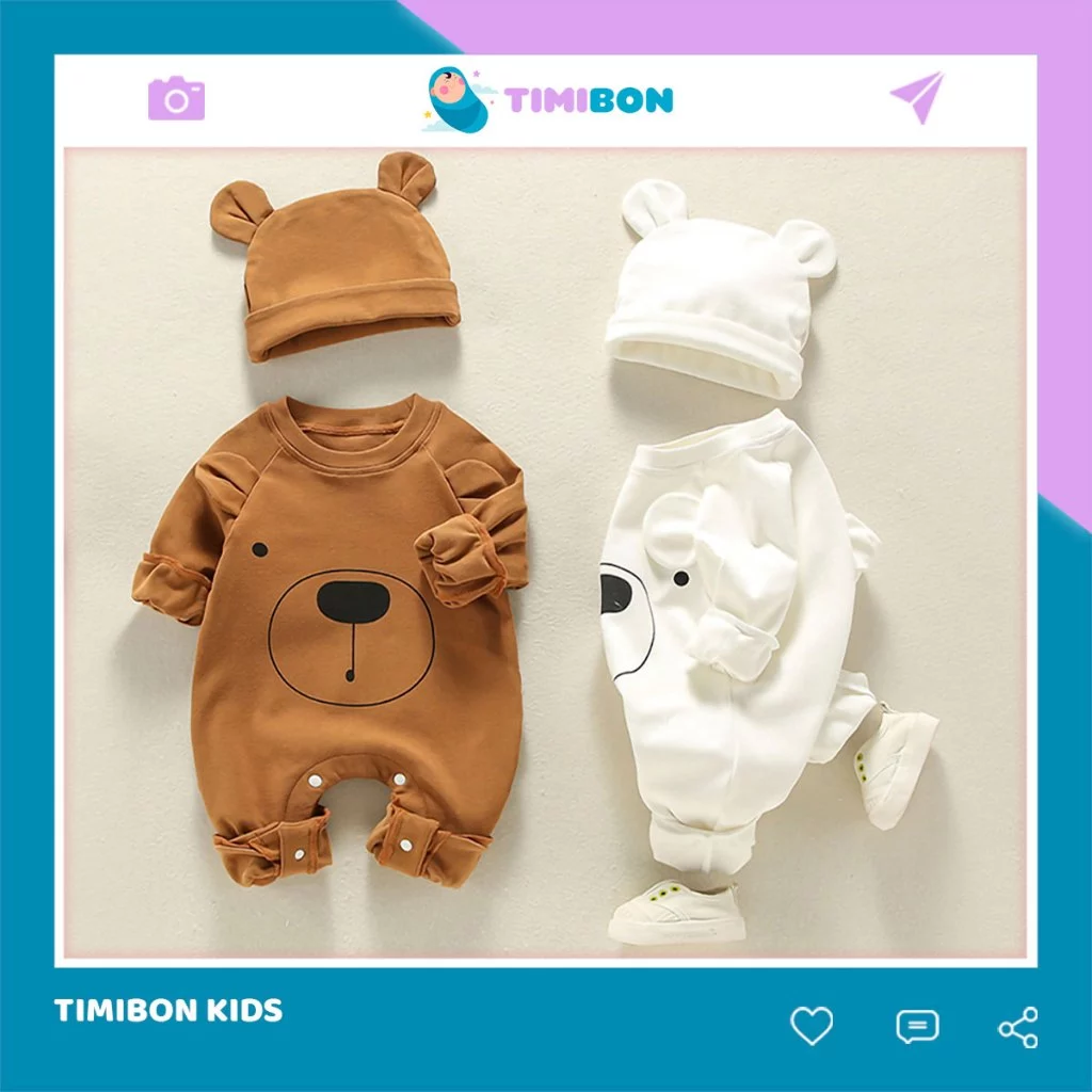 [ Kèm Mũ ] Bodysuit Dài Tay Cho Bé Trai Bé Gái, Body Thu Đông Gấu Mềm Mịn Mẫu Quần Áo Trẻ Em Liền Thân – [BDD72]