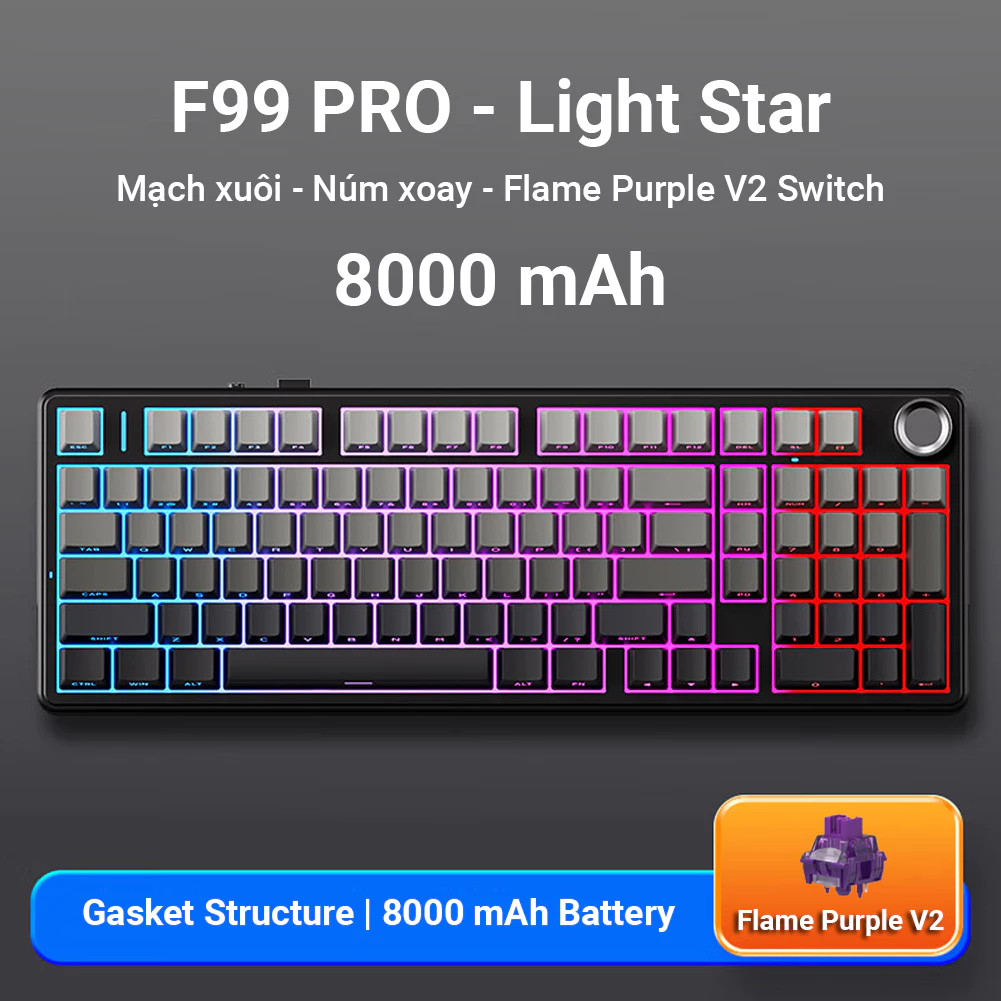 [AULA F99 PRO] Bàn phím cơ AULA F99 Pro - Núm xoay Pin 8000 mAh - Chính hãng AULA BH 12T