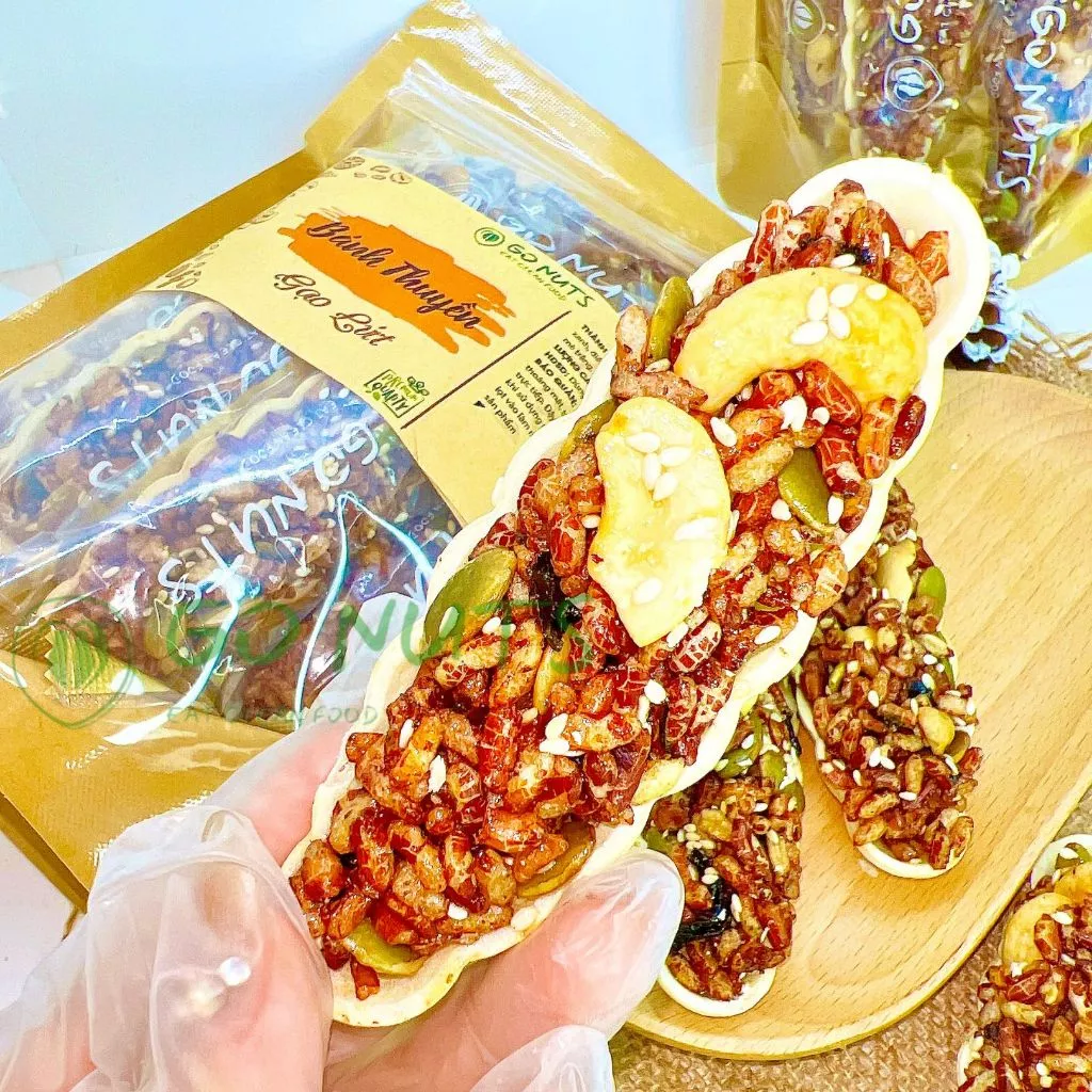 Bánh thuyền gạo lứt túi 250g GO NUTS Bánh mix hạt ngũ cốc dinh dưỡng không đường hỗ trợ ăn kiêng