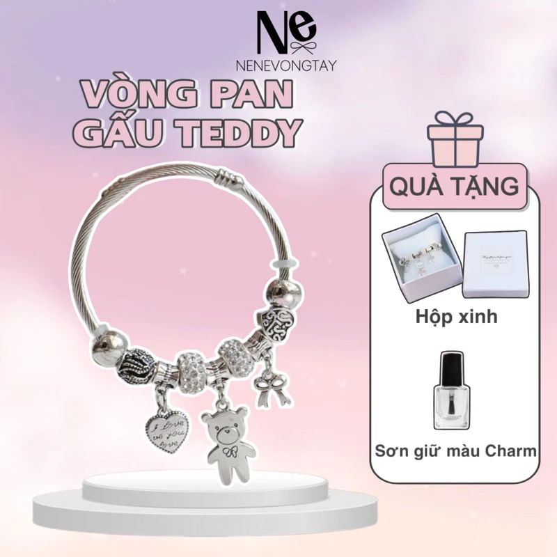 [TặngSơnchốngrỉ] Vòng PAN TEDDY nene dễ thương - dây thép không rỉ - charm hợp kim - nam nữ đều mang được