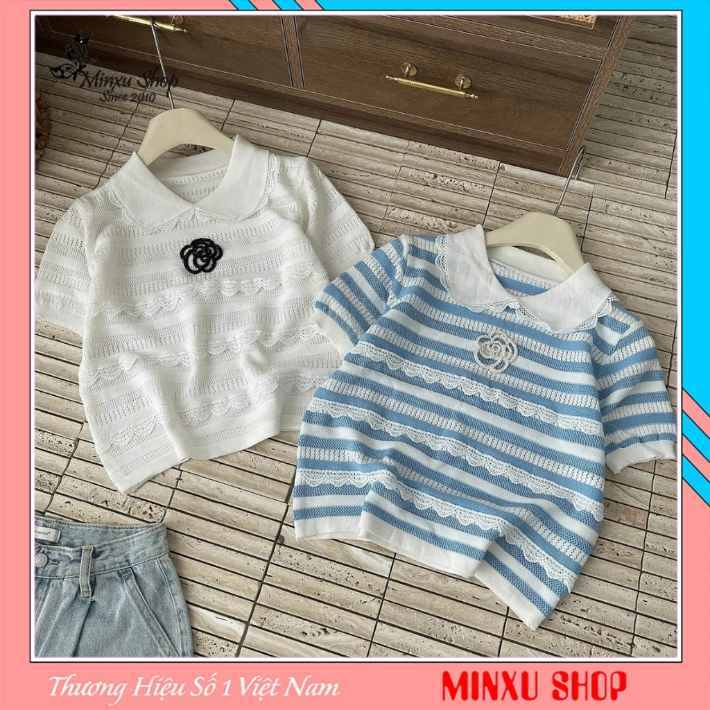Áo Len Cổ Sen Phối Ren Họa Tiết Hoa Trà Mới Lạ Hàng QC Minxu Shop CK06