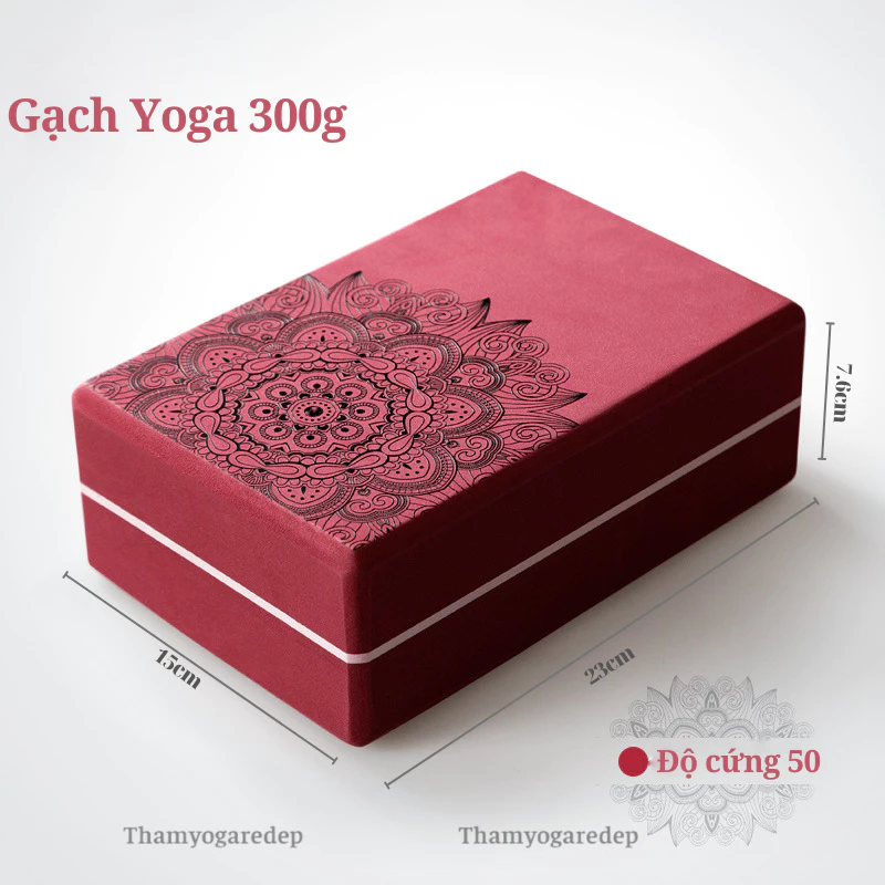 Gạch Tập Yoga Nặng 300g - In Hoa Mandala  Viền Kẻ Trắng -Độ Cứng Cao Không Lún - Amats blocks