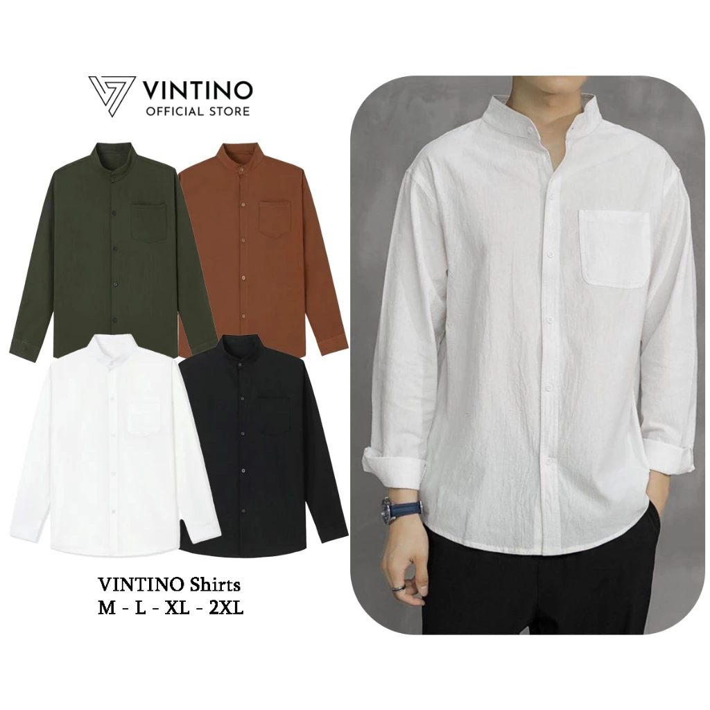 Áo Sơ Mi Nam Cổ Tàu Vải Đũi Dài Tay VINTINO Form Suông Hàn Quốc Vải Mềm Mát SM-DUI-COTAU