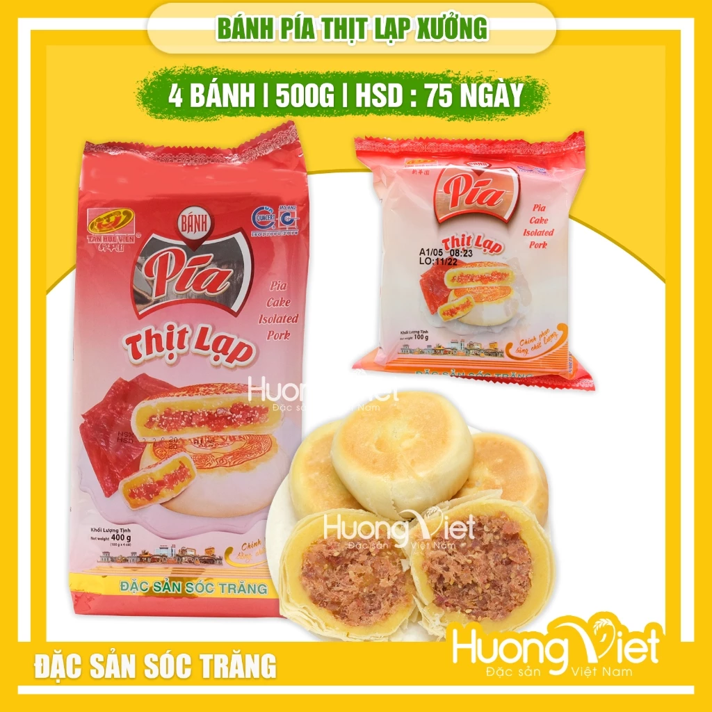 Bánh pía thịt lạp Tân Huê Viên 400g, bánh pía nhân mặn, bánh pía Sóc Trăng chính hãng túi 4 bánh bao bì riêng