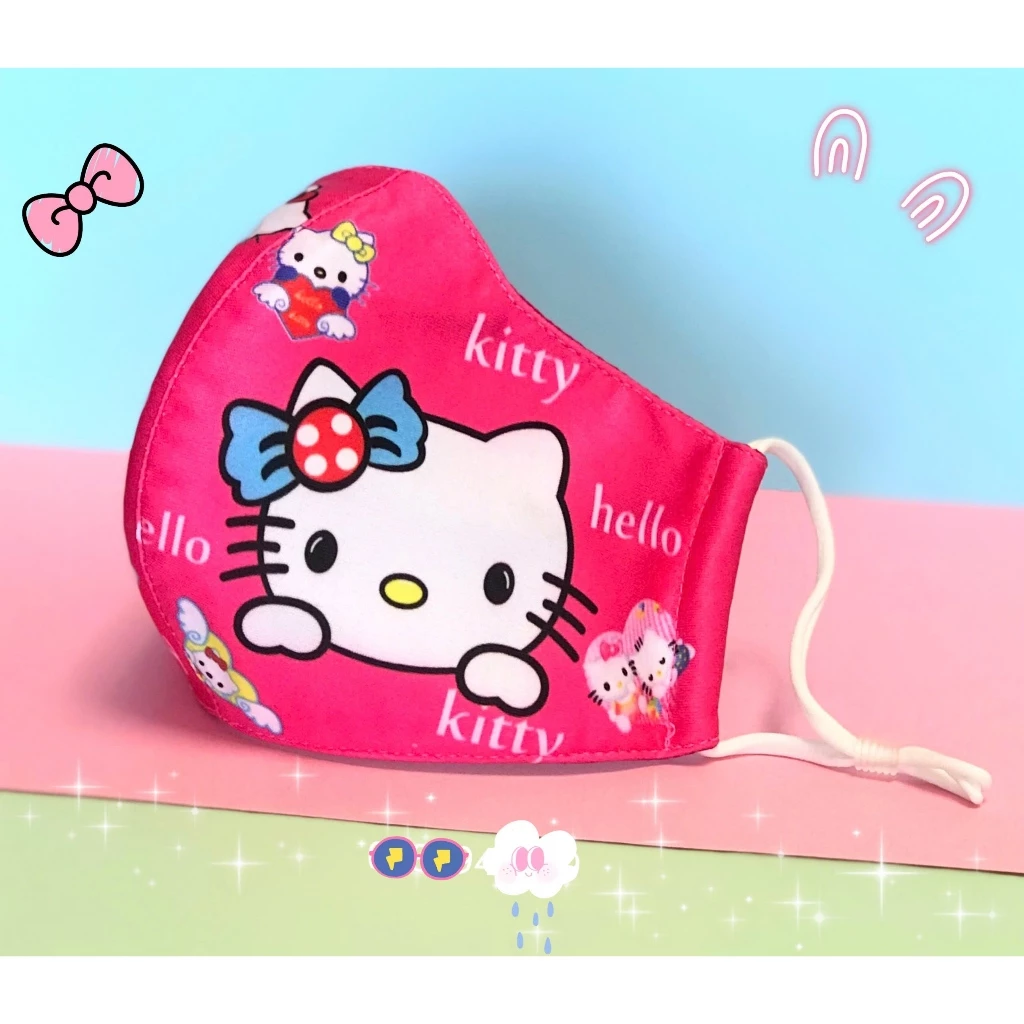 Khẩu trang vải mèo Kitty cho bé gái trên 4 tuổi, nhiều màu, có dây điều chỉnh