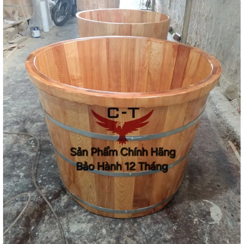 Bồn tắm tròn ⚡ LOẠI TỐT ⚡ bồn tắm bo viền miệng gỗ thông Mỹ dành cho người lớn