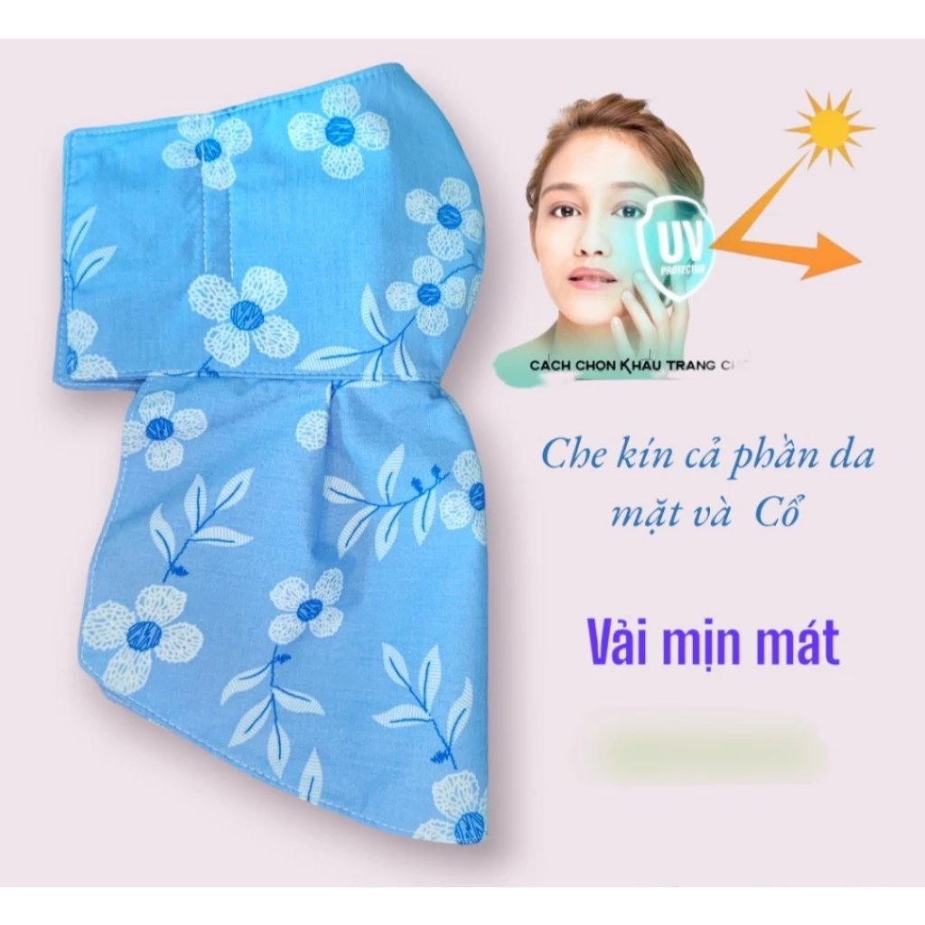 Khẩu trang chống nắng dạng yếm che nắng toàn diện, Khẩu trang vải có yếm che kín cổ che tai nhiều màu