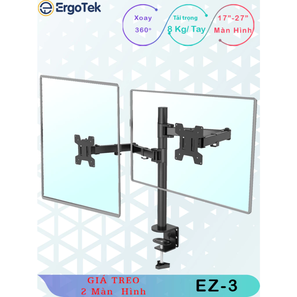 EZ2 M052 - Giá Treo Hai Màn Hình Máy Tính/ Giá Đỡ 2 Màn Hình Kẹp Bàn [17 – 27 Inch] [ Rẻ Hơn NB F160 / NB H180]