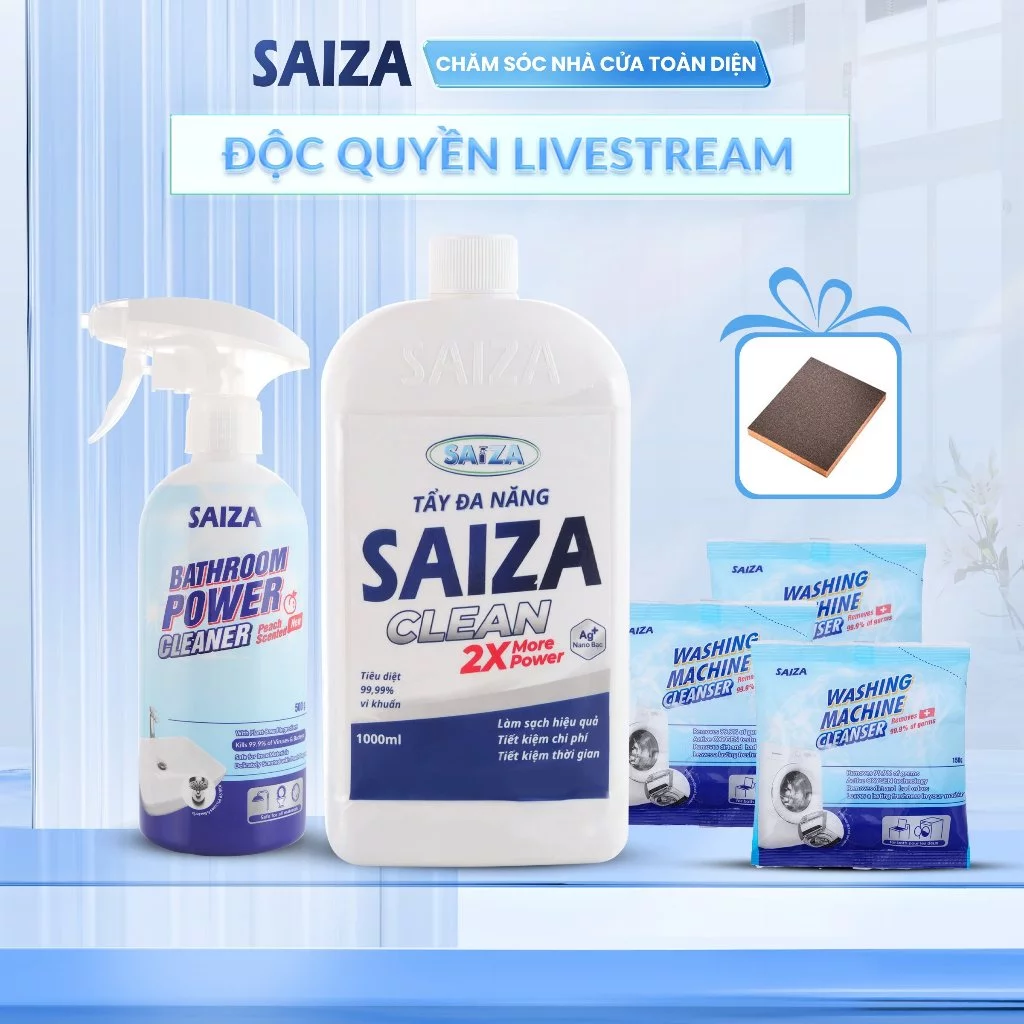 [Combo Vệ Sinh Toàn Diện] Tẩy Đa Năng Saiza 1000ml + 1 Xịt Vệ Sinh Nhà Tắm Saiza 500ml + 3 Gói VSLG