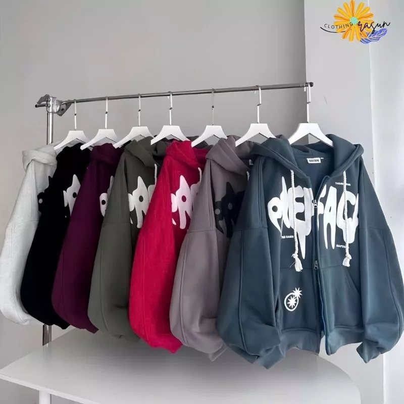 Áo Khoác Nỉ Bông In Chữ Nổi Khoá Kéo Zip In Dáng Form Rộng Nón 2 Lớp, Áo Hoodie In  Boxy Three Strars RASUN