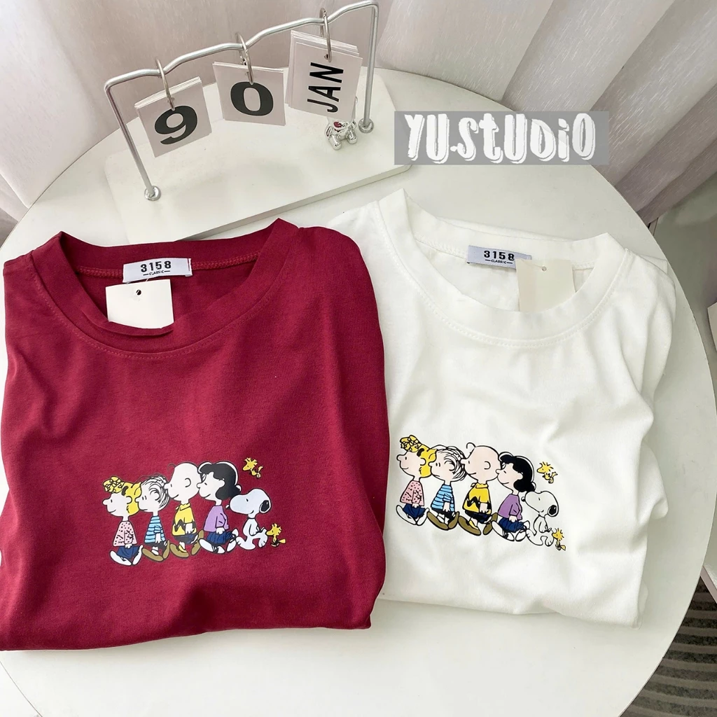 Áo thun nữ YUSTUDIO 3158 chất cotton khô form rộng tay lỡ mẫu SNOOPY