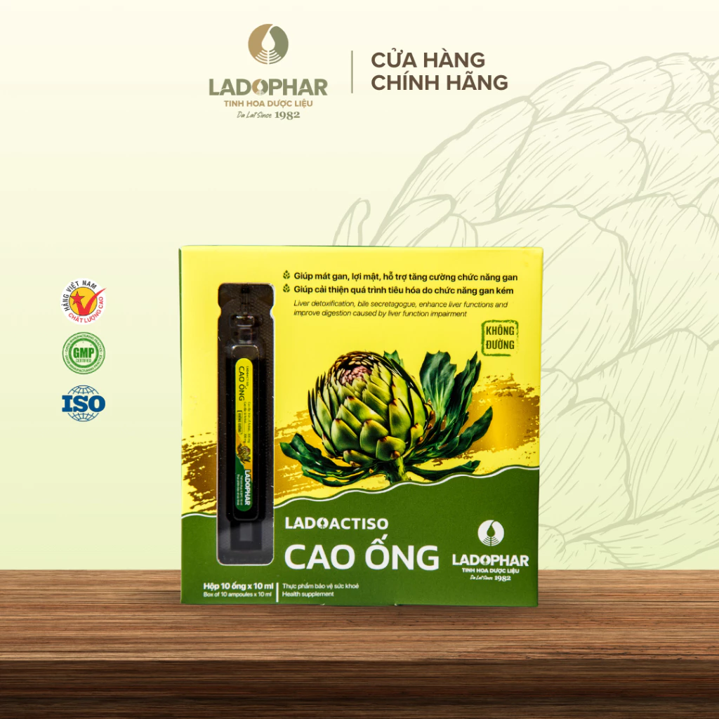 Cao Ống Actiso Ladophar không đường, HÀM LƯỢNG ACTISO CAO hỗ trợ bảo vệ và giải độc gan (Hộp 10 ống x 10ml) - Ladophar