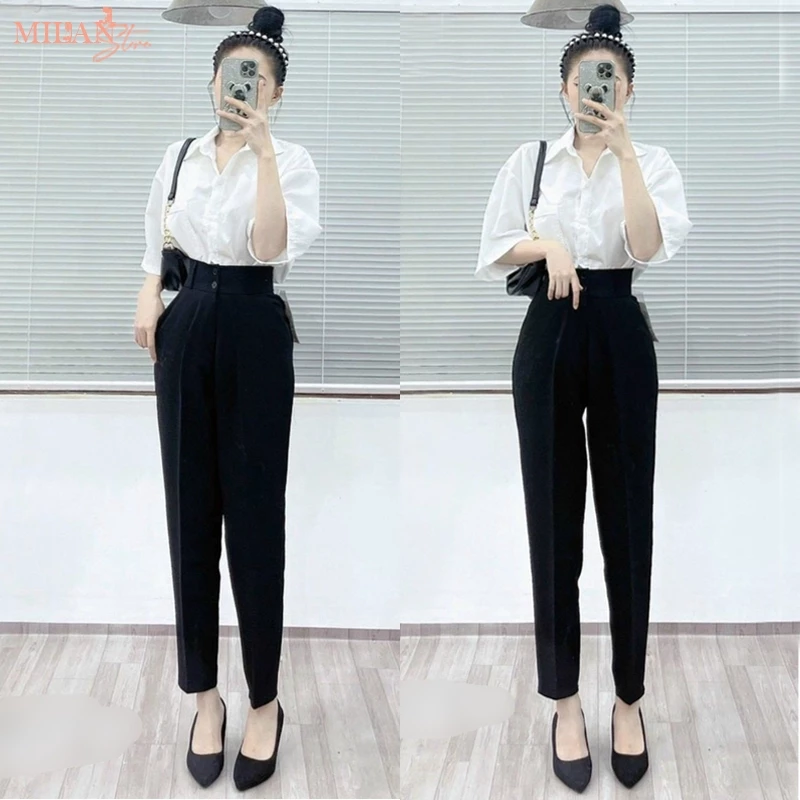 (DÀI 88-95-103CM)Quần tây nữ 2 cúc lưng cao đi học M625 công sở dáng quần vải nữ ống baggy dài học sinh đi học đáy cao