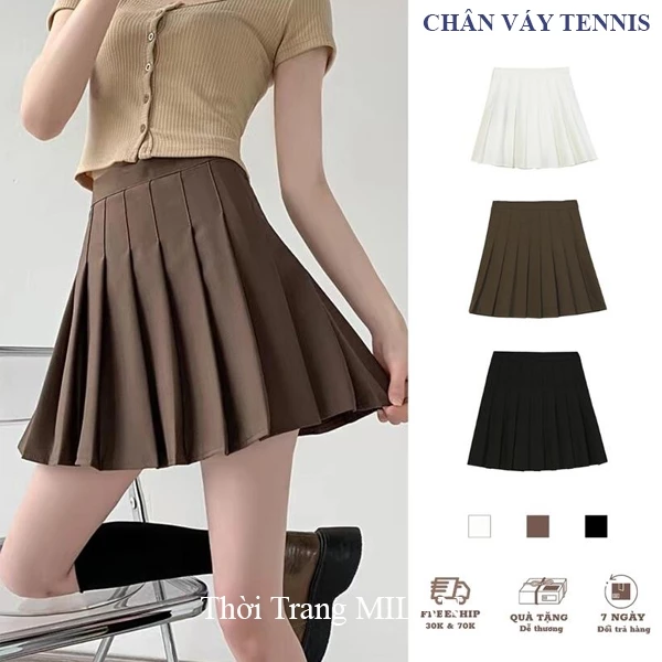 (CÓ TÚI)Chân váy Tennis xếp ly cạp cao Nâu Đen M219 có quần lót trong dáng chân váy xếp li ngắn xòe công sở đi học biển