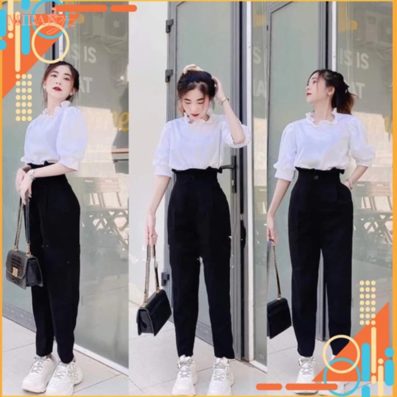 Quần baggy cạp bèo cao xếp ly M665 dáng quần tây nữ vải tuyết mưa dày cho học sinh đi làm công sở mặc áo sơ mi cách điệu