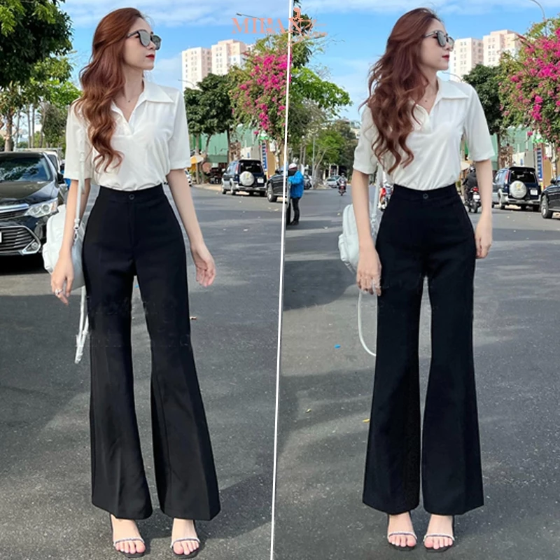 (DÀI 88-95CM)Quần ống loe cạp cao 1 nút cài M616 tôn dáng - Quần tây ống loe lưng cao vải Vitex dày đi học công sở
